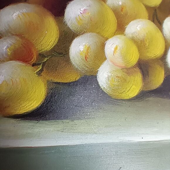 Vintage Still Life Fruit Painting On Board Dark Moody Peaches Grapes 8" x 10" - Picture 6 of 16